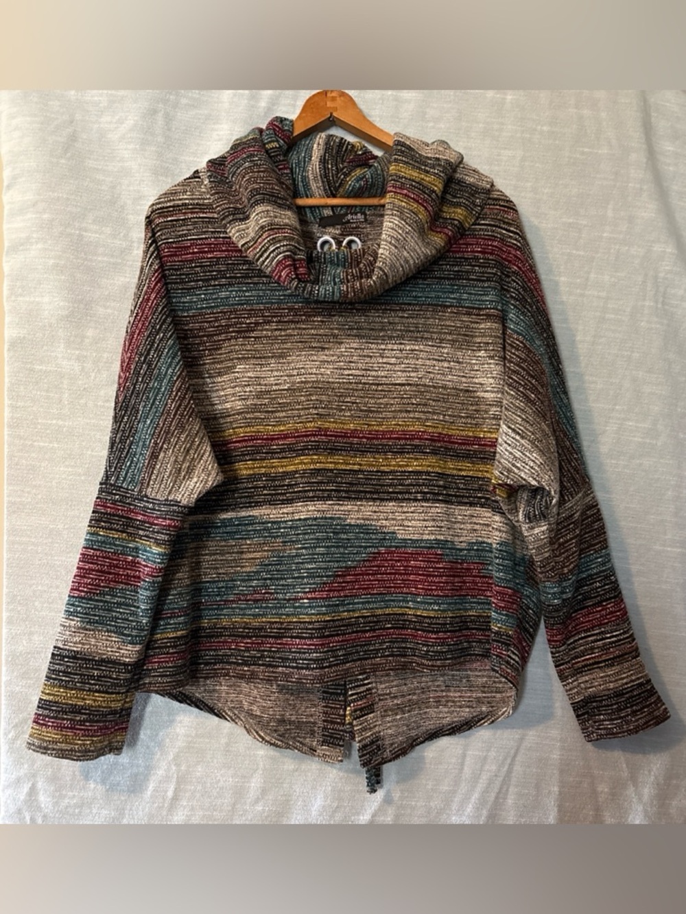 Ariella Boho Sweater Cowl Neck Pullover Tied Back Multicolored Women’s Sz “L”